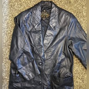 Vintage Charles Klein Black soft Leather Long Trench Coat Womens Size S